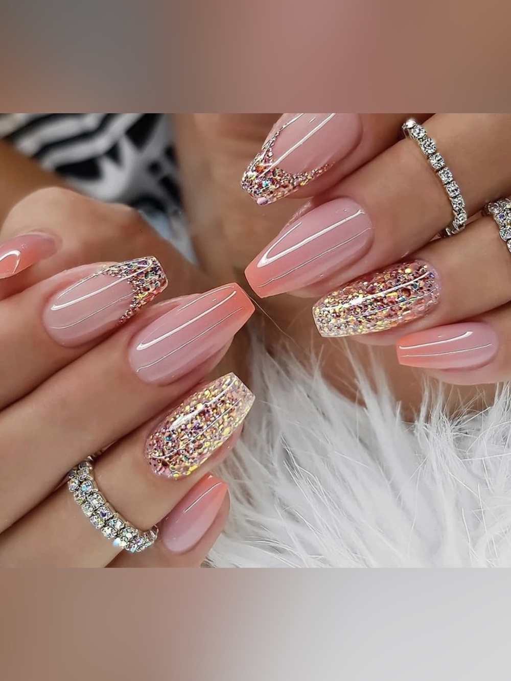 Bundle Rainy Roses Sparkle Ombre Press on nail Sets Glitter Accents, Hearts